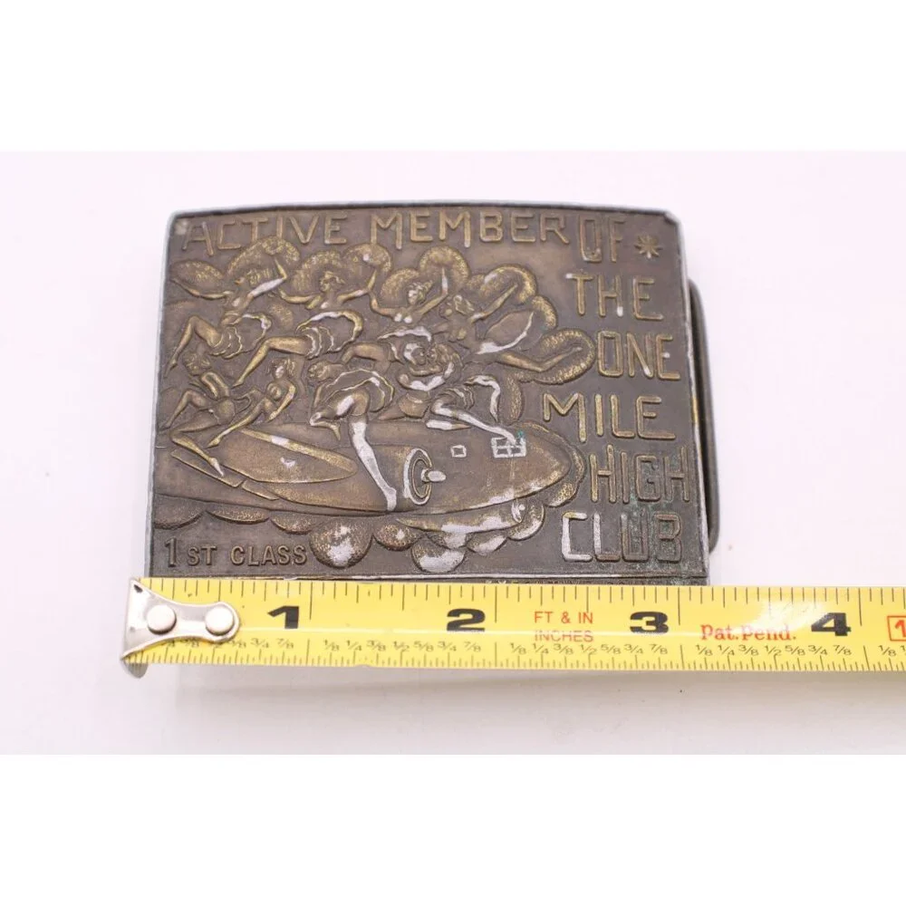 Vintage Brass One Mile High Club Belt Buckle 1st Class Private Edt Made in USA